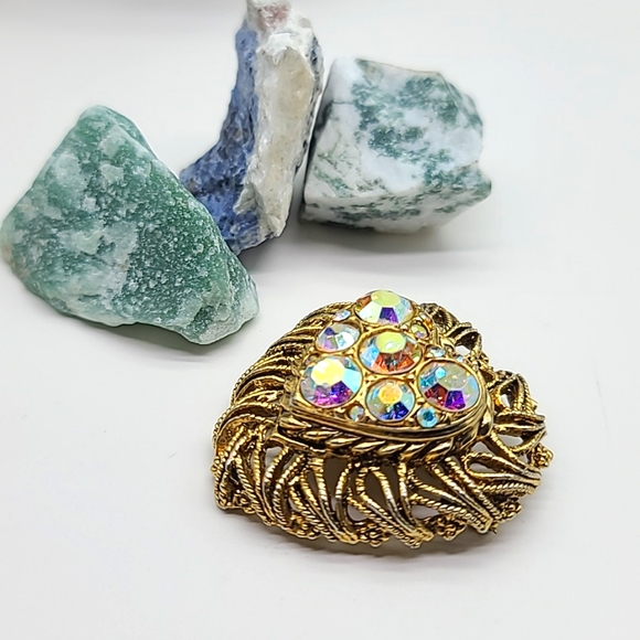 Exquisite! Vintage Accessocraft Circa 1950-60's Aurora Borealis Heart Brooch! - Picture 4 of 12